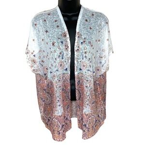 NEW Cocos Closet White Orange Blue Boho Shrug Open Front Knit Lightweight Small